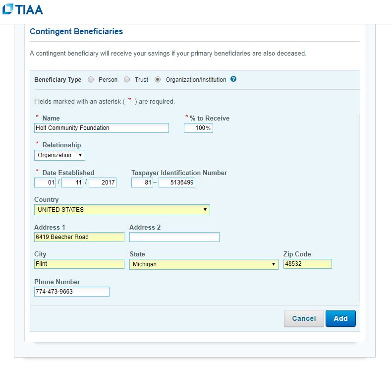 Beneficiary designation contingent